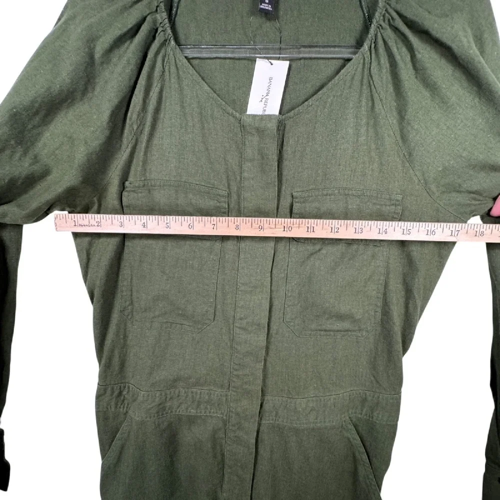 Banana Republic Linen Blend Utility Romper‎ Long Sleeve Army Olive Green Size S